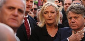 BEAUCAIRE, FRANCE - JANUARY 11:  French Front National party president Marine Le Pen takes part in a Unity rally "Marche Republicaine" on January 11, 2015 in Beaucaire, France. The French far-right National Front (FN) held their own rally after being excluded from the Paris unity rally. An estimated one million people have converged in central Paris for the Unity March joining in solidarity with the 17 victims of this week's terrorist attacks in the country. French President Francois Hollande led the march and was joined by world leaders in a sign of unity. The terrorist atrocities started on Wednesday with the attack on the French satirical magazine Charlie Hebdo, killing 12, and ended on Friday with sieges at a printing company in Dammartin en Goele and a Kosher supermarket in Paris with four hostages and three suspects being killed. A fourth suspect, Hayat Boumeddiene, 26, escaped and is wanted in connection with the murder of a policewoman.  (Photo by Patrick Aventurier/Getty Images)