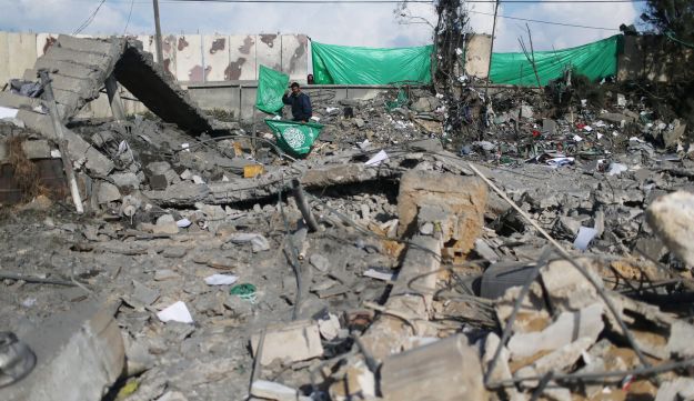 A Hamas site in Dir al-Balah that Gazan police say was hit by an Israeli airstrike, March 16, 2017.