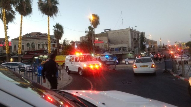 The scene of a terror attack at Damascus Gate in Jerusalem, June 16, 2017. (Magen David Adom)
