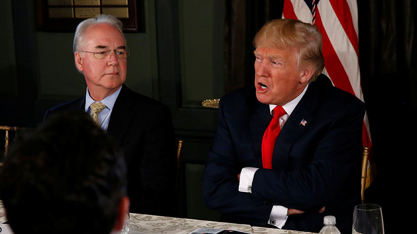 U.S. President Donald Trump (R), flanked by Secretary of Health and Human Services (HHS) Tom Price, delivers remarks on North Korea during an opioid-related briefing at Trump's golf estate in Bedminster, New Jersey, U.S., August 8, 2017. (Jonathan Ernst/Reuters)