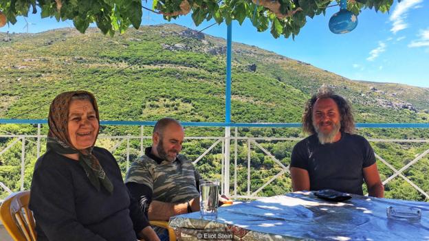Aristi Tsipas (left) used to whistle to her family from across the valley (Credit: Credit: Eliot Stein) Aristi Tsipas (left) used to whistle to her family from across the valley (Credit: Credit: Eliot Stein)