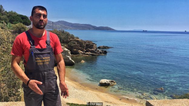 Panagiotis Bournousouzis, 31, is the youngest speaker of the village’s ancient language (Credit: Credit: Eliot Stein) Panagiotis Bournousouzis, 31, is the youngest speaker of the village’s ancient language (Credit: Credit: Eliot Stein)