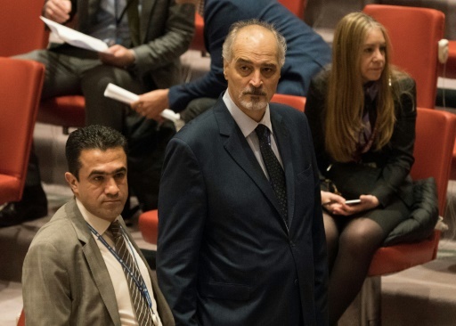 L'ambassadeur de la Syrie à l'Onu, Bashar Jaafari, arrive avant un vote du Conseil de sécurité sur un cessez -le-feu humanitaire en Syrie, le 24 février 2018 à New York © Don EMMERT AFP