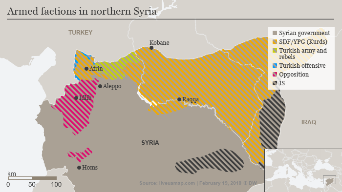 Map showing armed factions in northern Syria